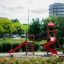Twister castle with slide in un parco giochi