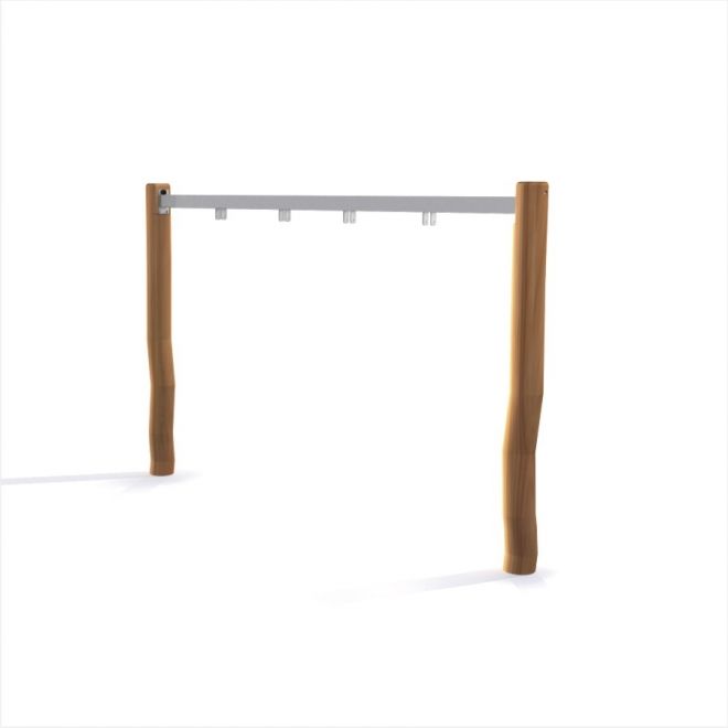 Nature Swing Frame (double swing) con pali in legno e una traversa metallica.