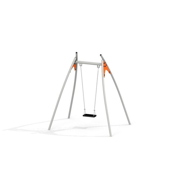 Attrezzatura da parco giochi Single Swing con struttura in metallo e sedile nero