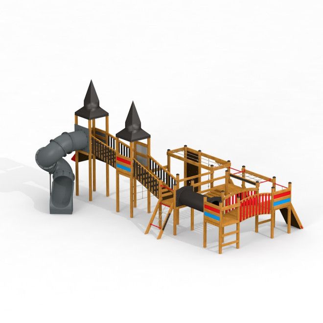 Struttura in legno per parco giochi Apollo castle with slide con elementi da arrampicata e scivolo a tubo