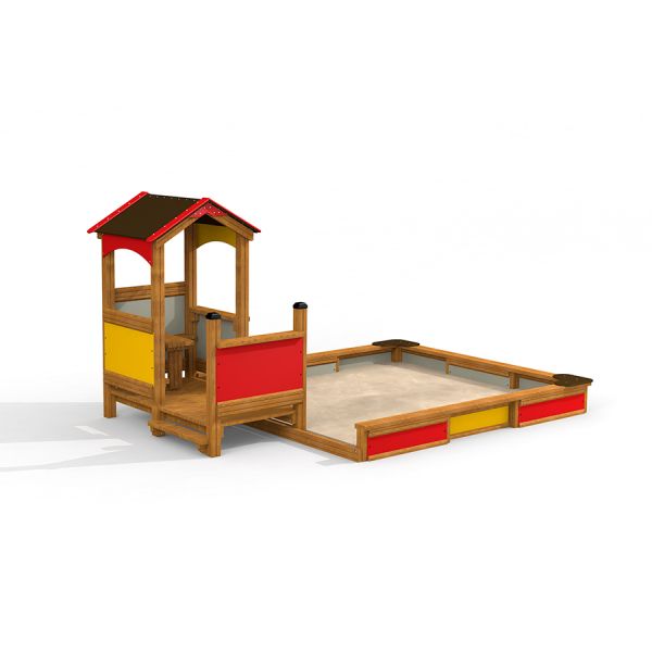 Villa Maxi sandbox with a playhouse in colori vivaci.
