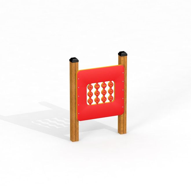 Pannello gioco di conteggio per parco giochi Memory con perline rosse e gialle e pali in legno