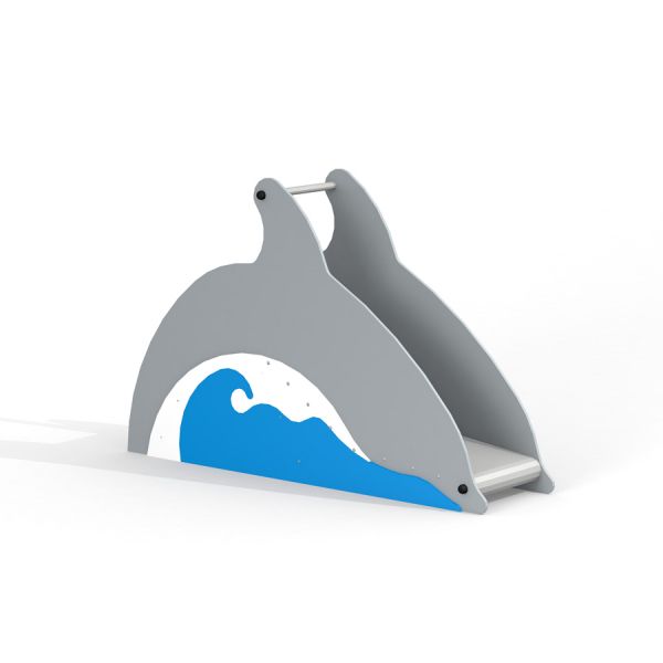 Parco giochi per bambini Dolphin Slide in grigio con motivo a onda blu.