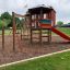 Struttura da parco giochi Six Angle with Suspension Bridge single slide con scivolo rosso e arrampicata marrone