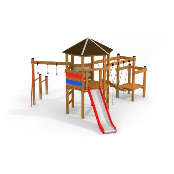 Struttura da parco giochi Six Angle with Suspension Bridge single slide