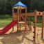 Logo Tower with Climbing Net playhouse with slide in un parco giochi