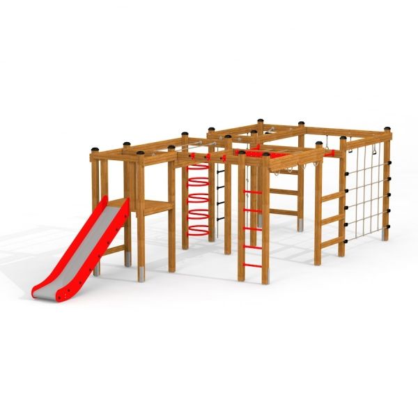 Activity Center with Slide con strutture da arrampicata e scivolo rosso per il gioco all'aperto.