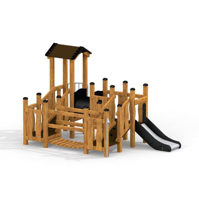 Rubik Modern Nature wooden playhouse with slide per parco giochi all'aperto per bambini