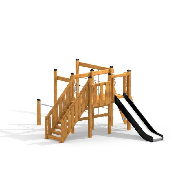 Casetta da gioco in legno Kiosk Modern Nature con scivolo e scale.