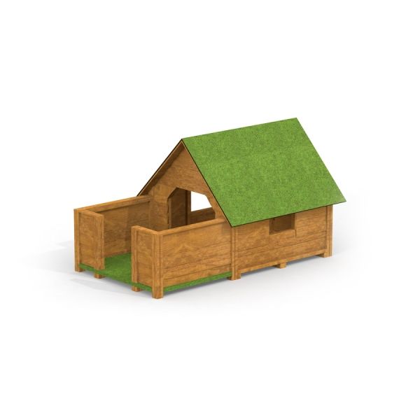 Casetta da gioco in legno Veranda House Nature Grass Roof con tetto verde.
