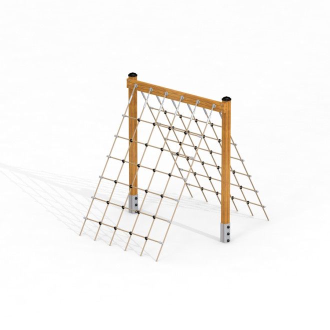 V-shape Net wooden playhouse struttura da arrampicata con reti di corda e pali in legno