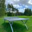 Outdoor Table Tennis in un ambiente esterno erboso con alberi sullo sfondo.