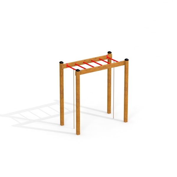 Horizontal Ladder wooden ladder con pioli rossi.
