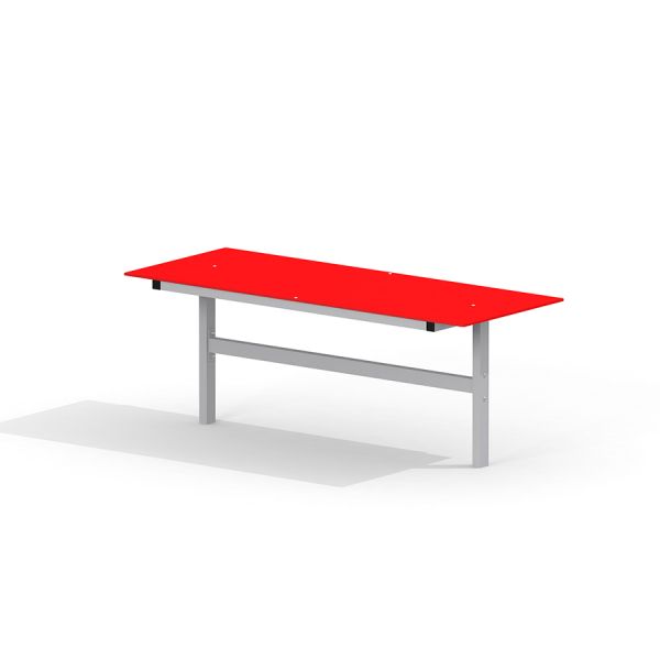 Table HPL rosso con una struttura grigia.