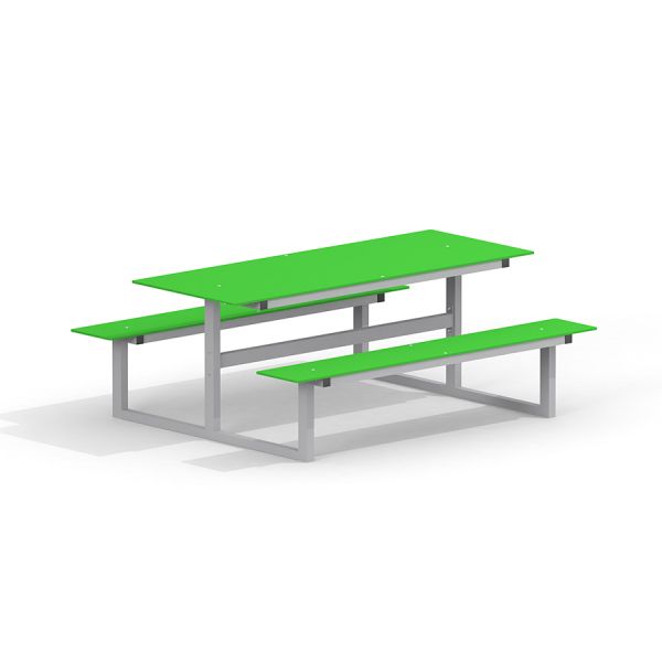 Verde Table & Bench HPL, struttura in metallo, isolato su sfondo bianco.