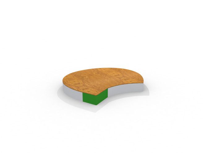 Seduta per parco giochi InsideOut Arena SCENE con piano in legno e dettaglio verde.