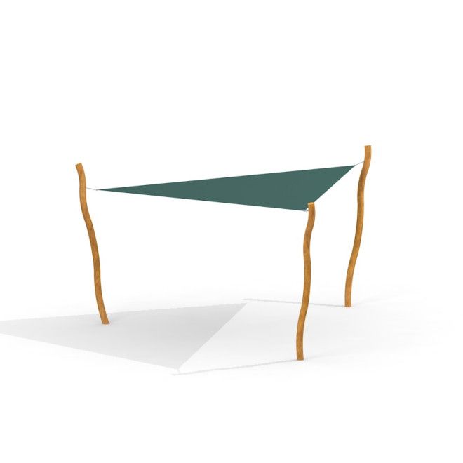 Sun Shade Triangle 5x5x5 Nature con pali in legno e copertura triangolare verde