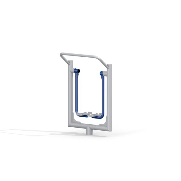 Attrezzatura fitness outdoor, Air Walker, in blu e bianco per le aree di esercizio nei parchi.