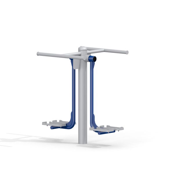 Double Ski Trainer per fitness all'aperto, macchina bianca e blu con due pedane e manubrio