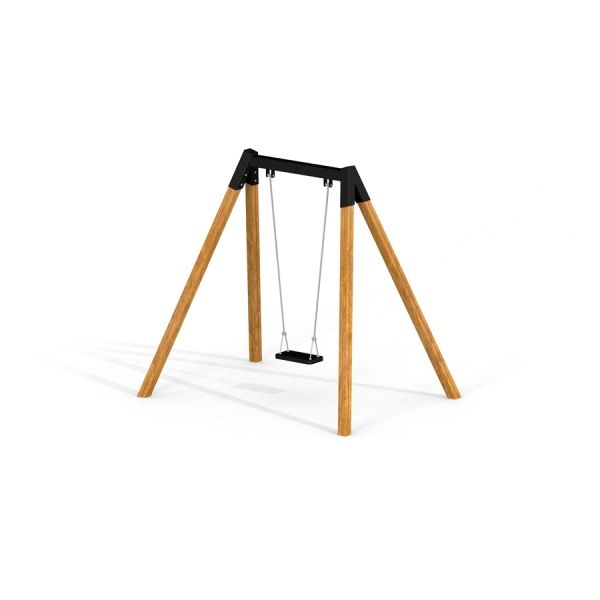 Safety Seat Single Swing con struttura in legno e sedile nero