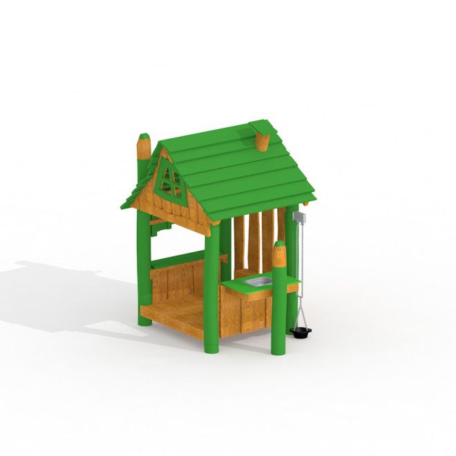 Casetta da gioco in legno Nill's Playhouse con tetto verde per parchi giochi