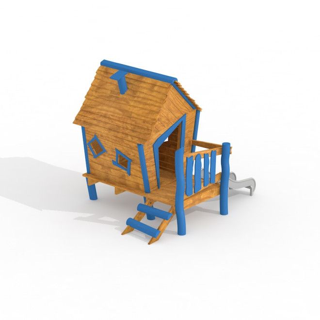 Olle's Playhouse struttura da gioco in legno con dettagli blu e scivolo