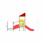 Struttura da gioco per bambini All Accessible Mars Playground con scivolo rosso e pannello giallo.